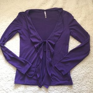 Plum Tie front ruffle cardigan